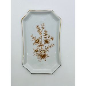 Halohaza Hungary 4834 Porcelain Tray Hand Painted with Brown Flowers & Gold Rim